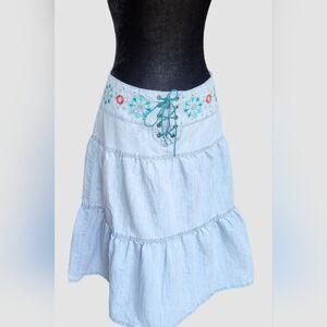 Vintage Y2k Zana Di Tiered Denim Skirt Western Festival Cottagecore
